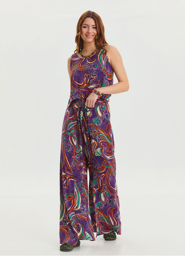 Boat Neck Backless Purple Authentic Jumpsuit 4535